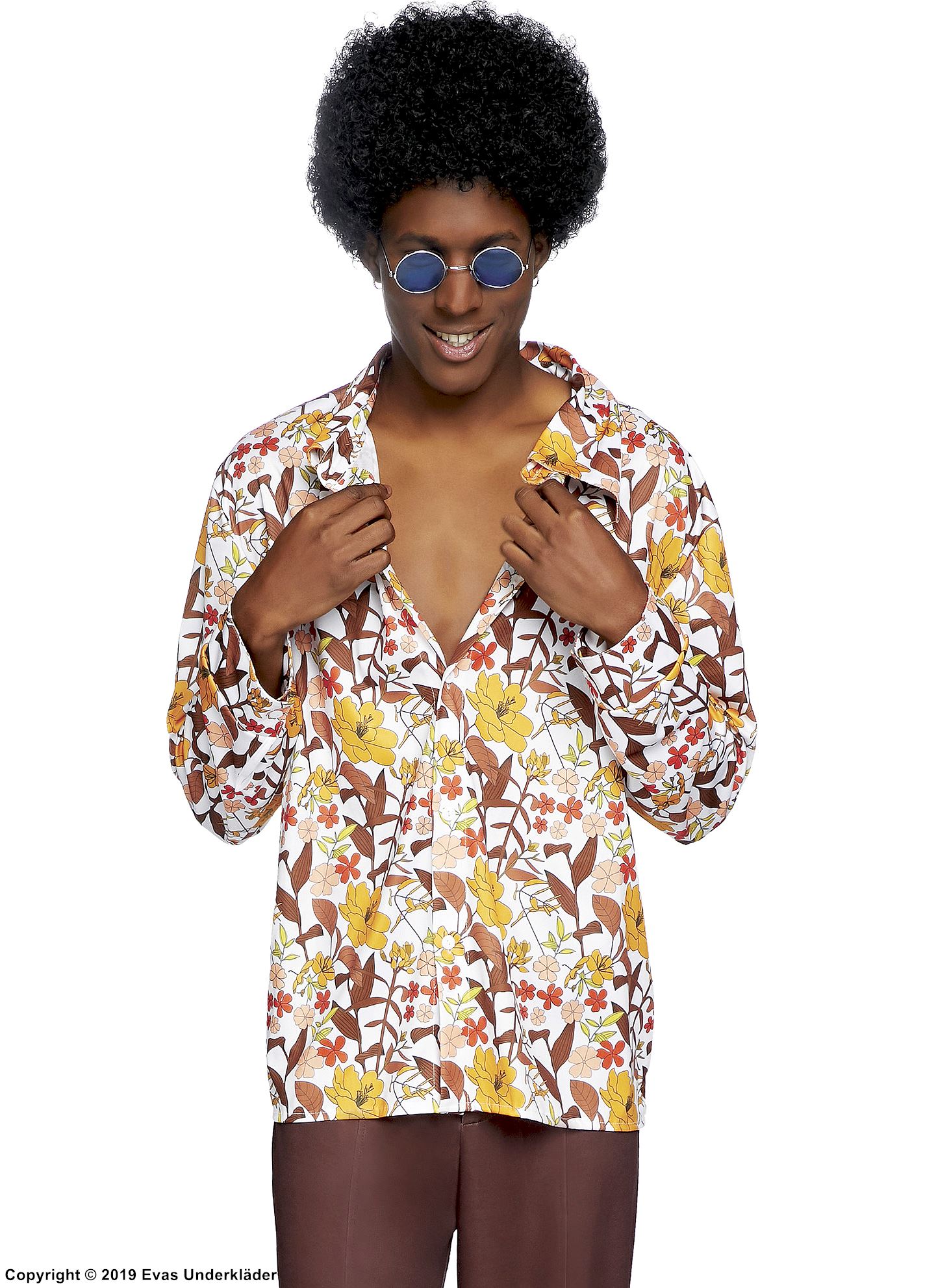 Mannlig Flower Power-hippie, kostyme-skjorte, blomster